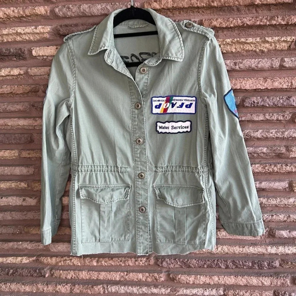 Zara Matcha Green Military Inspired Patch Detail Jacket Small - Picture 13 of 13